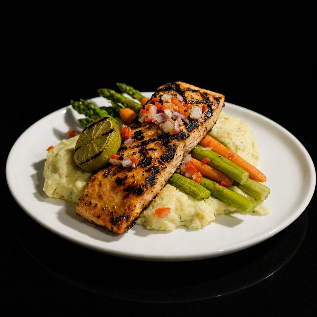 Pan Seared Salmon (Wild Caught) & Shrimp.